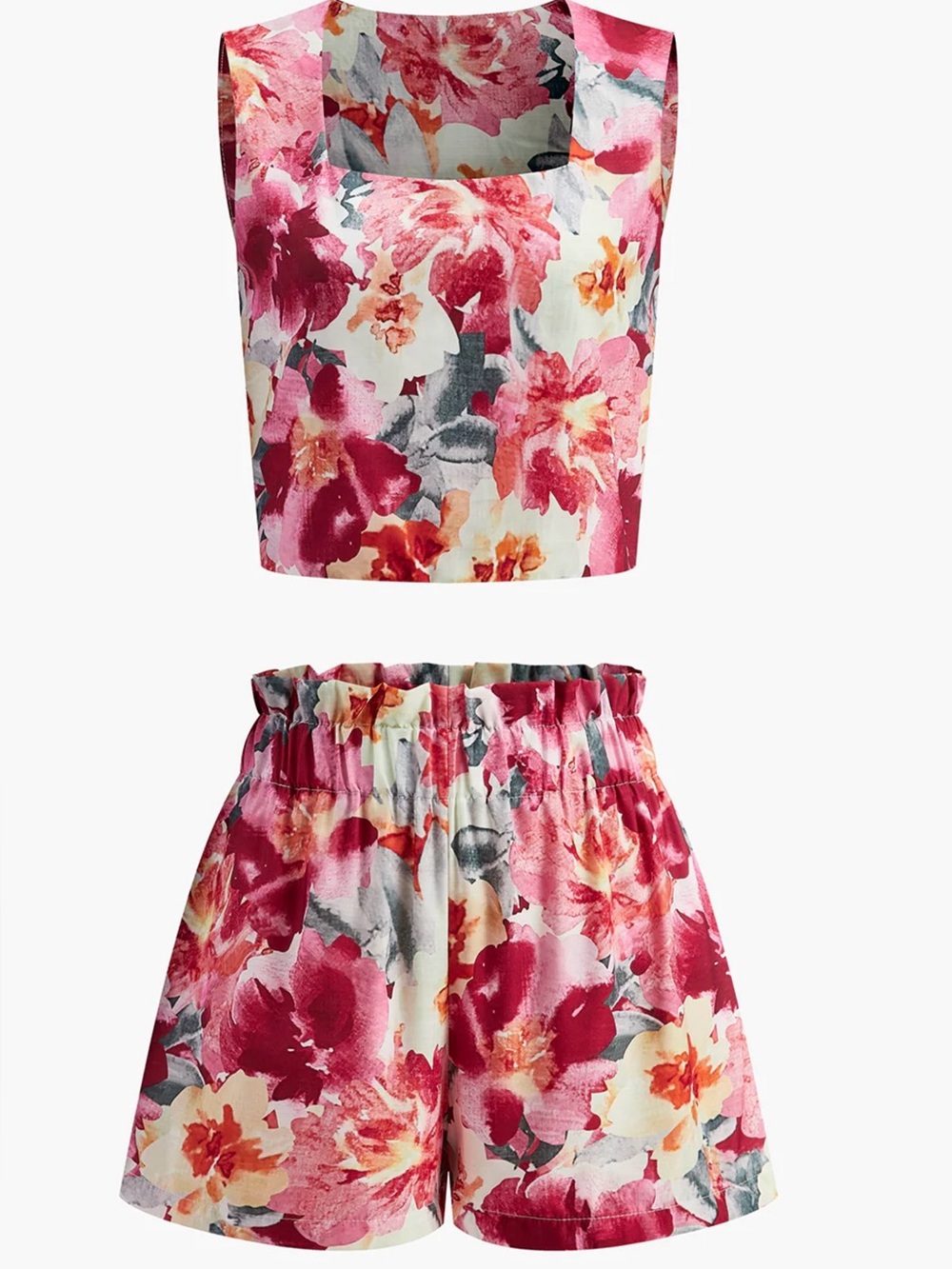 Commense Pink Floral Crop Top and Shorts Set